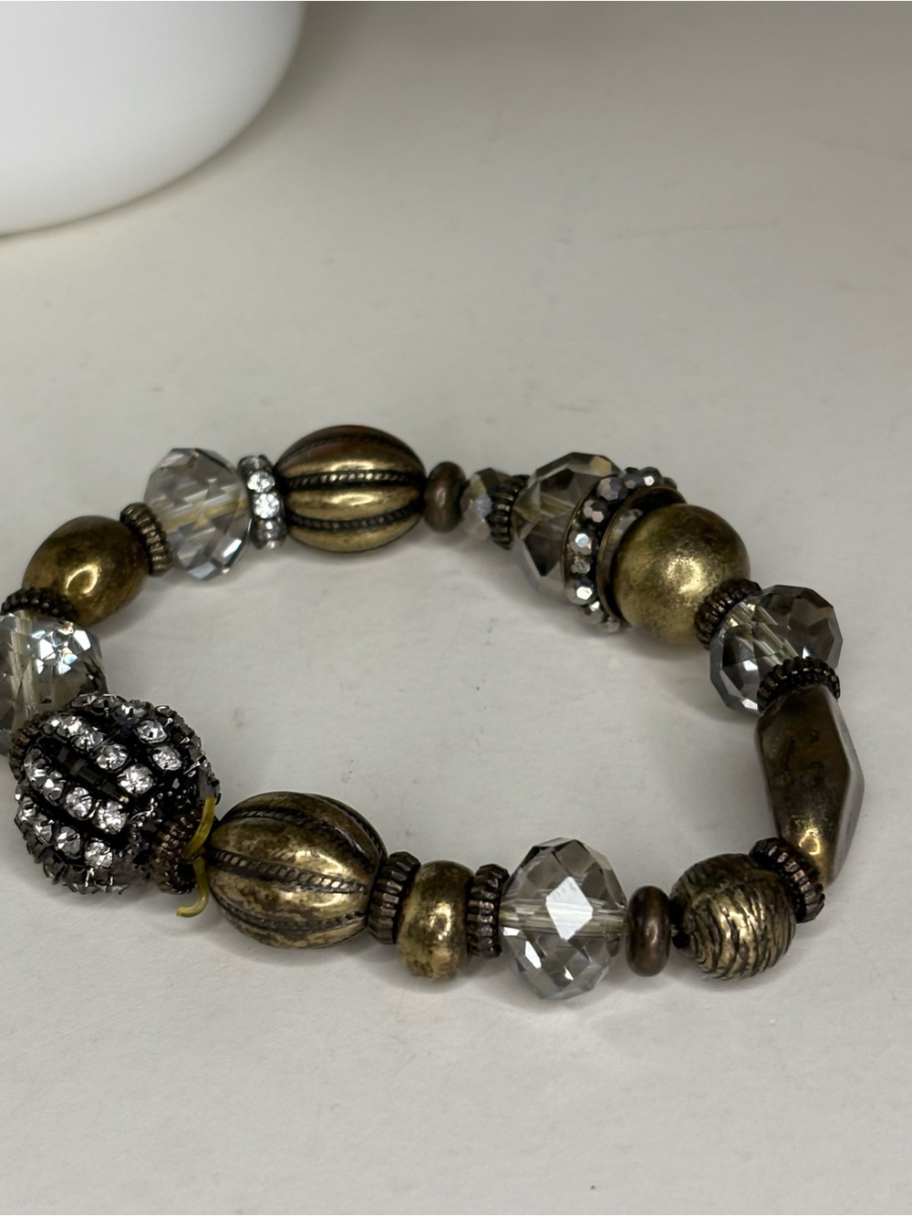 Vintage Chunky Beaded Stretch Bracelet Bronze Crystal Rhinestone